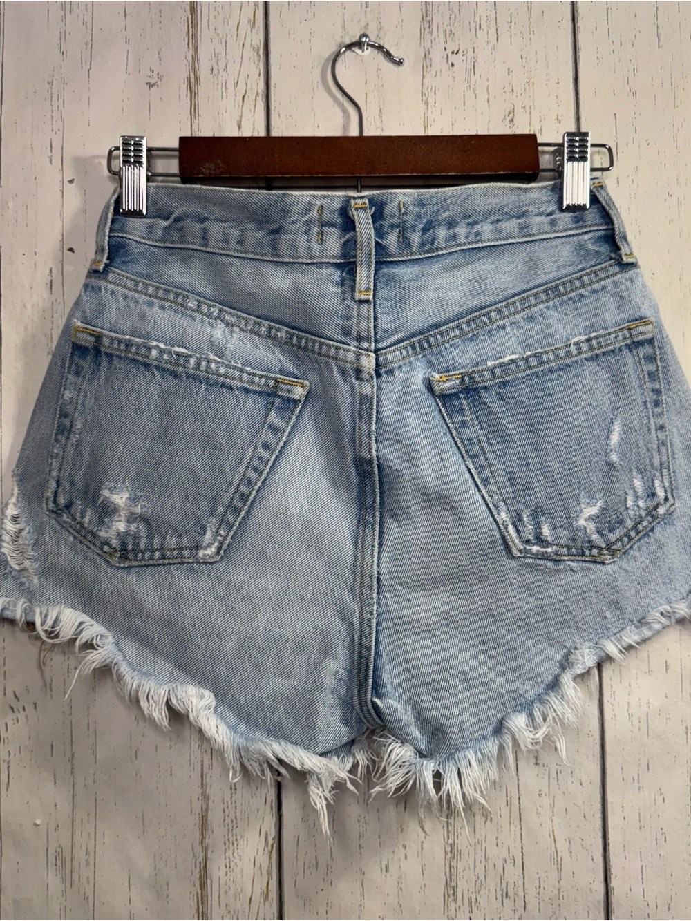 Agolde Parker Distressed Denim Shorts 23 Button Fly Light Wash Cutoff Festival - Picture 9 of 16
